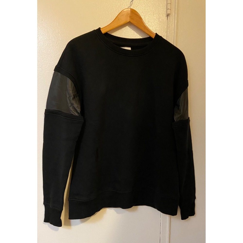 Women's Rag & Bone Lira‎ Longsleeve Fleece and Leather Sweatshirt Relax Fit Sz S